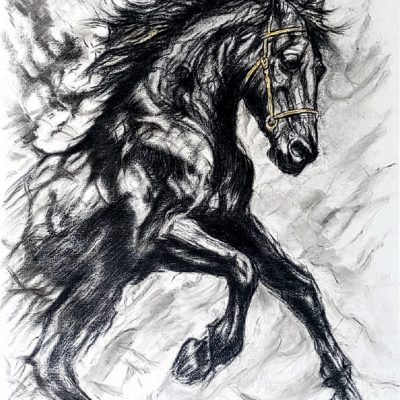 Charcoal & Gold Highlights on Linen Canvas